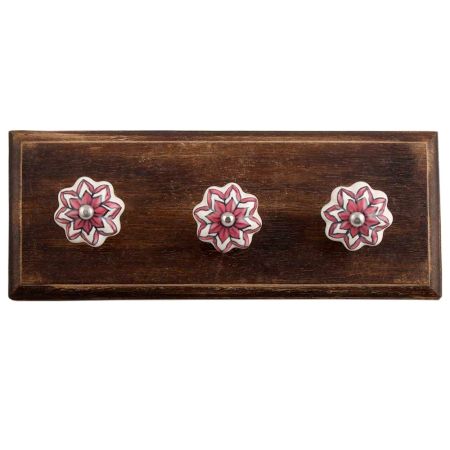 Pink Dahlia Medium Ceramic Wooden Hooks